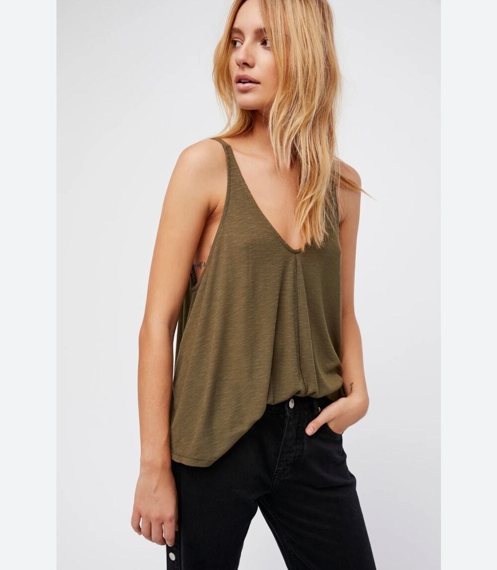 Free People Intimately Free Dani V Neck Swing Top Green Medium
